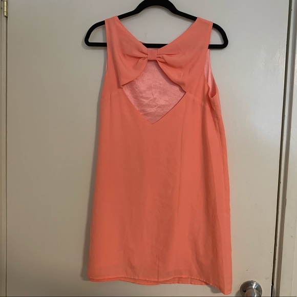 Salmon Shift Dress with Bow Back - Picture 2 of 3